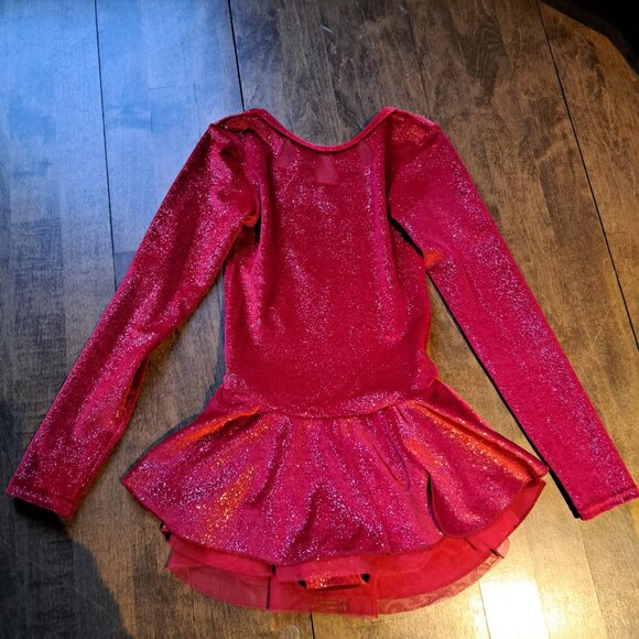 Mondor girl red competition sparkly red long sleeves figure skating dress 8-10 - Picture 1 of 9